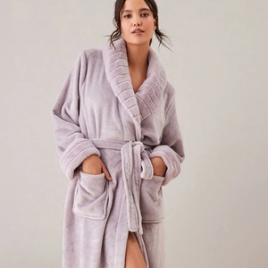Wholesale Custom Luxury Fur Trim Bathrobe for Women's Winter Dressing Gown