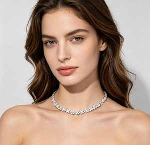 สร้อยคอเพชรเทนนิสทรงใบโคลเวอร์สี่แฉก เพชรเพาะเลี้ยง 18K ทองคำขาว ประดับเพชรลายดอกไม้ สำหรับผู้หญิง หรูหรา เหมาะสำหรับงานแต่งงาน งานเลี้ยงตอนเย็น - Product Image 5