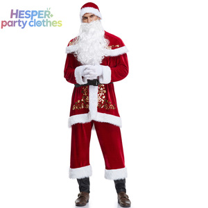 Disfraz de Navidad HESPER, Disfraz de Papá Noel, Traje Navideño Estampado, Sombrero, Chal, Pantalones, Cinturón, Botas, Manoplas, Barba, Peluca - Product Image 1