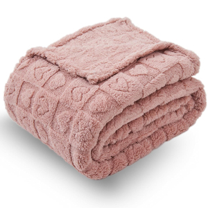 LOVE Heart Solid 280GSM Jacquard Polyester <strong>Blanket</strong> Super Soft and Warm Nap <strong>Throw</strong> for Winter Pink-for Bedding and Decorative - Product Image 2