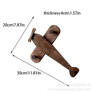Creative <b>Black</b> Walnut Wood Airplane Shape Wall Mount Coat <b>Hook</b> For Children Room Entryway Storage - Product Image 3