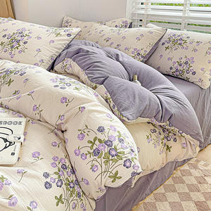 Set Sprei 4 Potong Motif Bunga Katun 100% Tenun, Diskon Besar, dengan Sarung Bantal untuk Asrama Mahasiswa Single/Double - Product Image 6