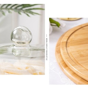 Nouvellement amélioré fond rotatif crème pâtisserie présentoir <span class=keywords><strong>verre</strong></span> dôme bois Dessert <span class=keywords><strong>plateau</strong></span> 32CM assiette à gâteau - Product Image 3