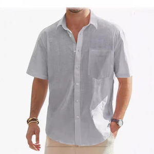 Nouvelle <span class=keywords><strong>chemise</strong></span> à manches courtes en coton et lin <span class=keywords><strong>pour</strong></span> <span class=keywords><strong>homme</strong></span>, <span class=keywords><strong>chemise</strong></span> boutonnée décontractée, haut d'été <span class=keywords><strong>pour</strong></span> la plage - Product Image 1