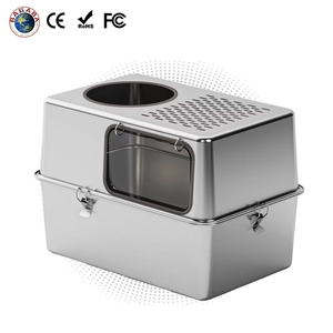 <span class=keywords><strong>Bac</strong></span> à litière pour chat en acier inoxydable moderne, design rectangulaire à ouverture supérieure, grand format, écologique, anti-éclaboussures, détachable - Product Image 1