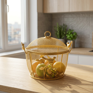 Corbeille à fruits en métal doré avec motif d'oiseau, couvercle décoratif, support à fruits de table, décoration de cuisine, salle à manger, maison, rangement - Product Image 2
