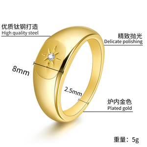 Loftily-anillo de acero inoxidable con estrella tallada rugosa para mujer, sortija redonda de Micro circón dorado, joyería para mujer, oro, plata, oro rosa plateado - Product Image 4