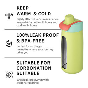 Bouteille d'eau isotherme pour enfants HOUROFFER 400 ml avec paille et bec verseur, gourde thermique scolaire mignonne, bouton de sécurité, sans BPA - Product Image 5