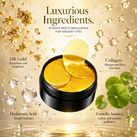 Nouveauté Masque hydrogel en or 24 carats pour les yeux Feuille de collagène à l'acide hyloronique organique 30 paires de masques pour le sommeil