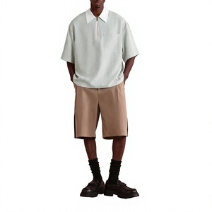 Polo Homme Rayé à Demi-Zip Manches Courtes Col Rabattu Décontracté Été Coupe Ample avec Poche et Fermeture Éclair - Product Image 4
