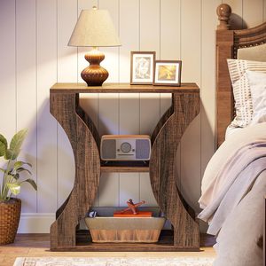 Farmhouse End <b>Table</b>, 3-Tier Narrow <b>Side</b> <b>Table</b> with <b>Storage</b> Shelves, Industrial Wood - Product Image 4