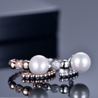 Ensemble de bagues en argent sterling 925 plaqué or rose avec grande perle d'eau douce, bijoux de doigt en perle blanche DIY pour femmes