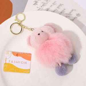 Porte-clés pendentif ours en peluche 3D mignon avec pompon, en fourrure moelleuse, breloque de sac et accessoires - Product Image 1