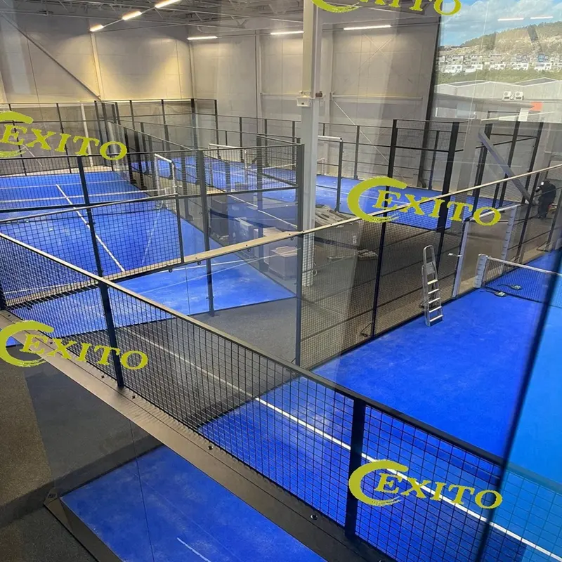 EXITO 100*100*3mm Panoramic Padel Sport Courts Safety Outdoor Paddle Tennis Court Supplier Without Corner