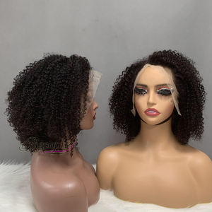Perruque courte bob en cheveux humains bouclés crépus indiens, perruques en cheveux humains de qualité 12A, perruques frontales en dentelle 13*4 pour femmes noires - Product Image 2