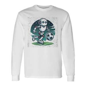 T-shirt à manches longues AI Robot Playing Soccer, unisexe, taille adulte, taille moyenne - Product Image 1