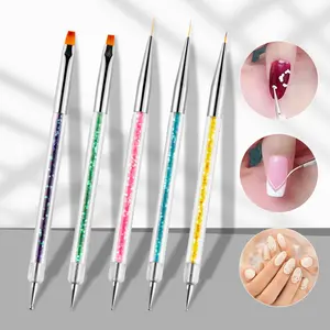 Fabrik Großhandel 5 Pcs Nail Art Liner Pinsel Punkt bohrer Zeichen pinsel Stift Double Ended Dotting Mal werkzeuge Set