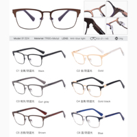 91324 Lunettes de vue classiques en métal de luxe anti-lumière bleue, monture carrée pour hommes et femmes