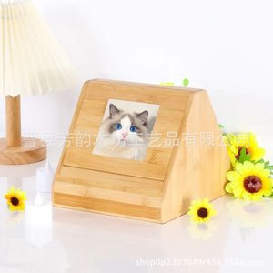 Solid Wood Pet Memorial <b>Urn</b> <b>Cat</b> Dog Photo Frame Rectangle Shape Durable Pet Caskets <b>Urns</b> - Product Image 2