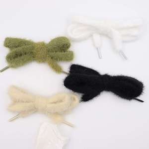 Lacets de luxe en fourrure de vison, ruban plat en polyester de 1 cm de large pour pantalons, sweat-shirts, chapeaux et cordons de serrage, aspect duveteux, pour l'automne et l'hiver - Product Image 1