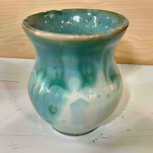 Jarrón de mesa de gres de 5 "hecho a mano, flor moderna ecológica de <span class=keywords><strong>Florida</strong></span>, rueda de cerámica, gres verde rústico lanzado - Product Image 4