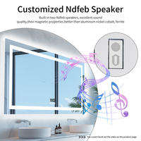 Espejo de baño inteligente con doble lavabo, montado en la pared, con altavoz Bluetooth, antivaho, con indicador de hora y temperatura para hotel.
