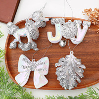 Décorations suspendues pour sapin de Noël blanc, ornements irréguliers en PC, bonbons, nœuds, chevaux de carrousel, pendentifs couronne pour la décoration de Noël DIY