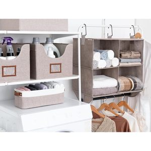 Hanging Closet Organizer 4 Section Fabric <b>Collapsible</b> With Metal Rod For Wardrobe <b>Storage</b> - Product Image 5
