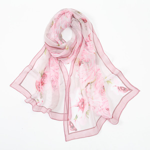 Écharpe élégante pour femme en mousseline imprimé léopard, longue écharpe classique en soie légère, motif floral <span class=keywords><strong>rose</strong></span>, protection solaire - Product Image 2