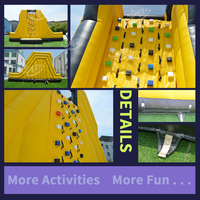 Mur d'escalade gonflable commercial avec toboggan sec, combo extérieur jaune et noir pour location en parc d'attractions
