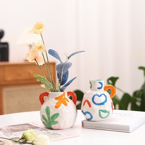 Jarrón de Cerámica Retro <span class=keywords><strong>Pintado</strong></span> <span class=keywords><strong>a</strong></span> <span class=keywords><strong>Mano</strong></span> Directo de Fábrica, Juego de Regalo para Decoración del Hogar, Oficina, Dormitorio, Adorno Decorativo para Mesa, Maceta - Product Image 3