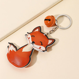 Fox Pendant Keychain PU Leather Cartoon Animal Car Key Accessory With Bell Charm - Product Image 4