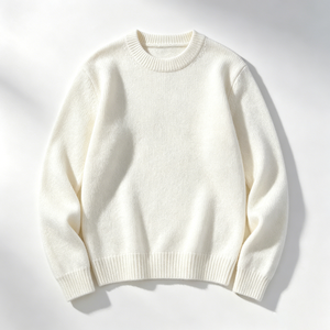 Suéter de punto de mezcla de lana blanco con cuello redondo, suave y cálido, para otoño, estilo casual de negocios, básico, de manga larga para hombre, venta al por mayor, OEM - Product Image 1