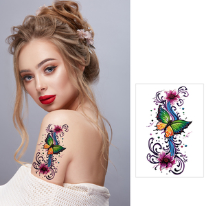 สติกเกอร์สักลายชั่วคราวสำหรับผู้หญิงและเด็กผู้หญิง ลายดอกไม้และ<span class=keywords><strong>ผีเสื้อ</strong></span>สีสันสดใส สมจริง กันน้ำ ติดทนนาน - Product Image 3