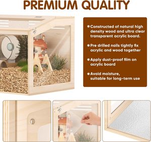 Maison pour hamster en <span class=keywords><strong>bois</strong></span> naturel de haute densité de qualité supérieure avec panneau acrylique transparent, enclos spacieux pour petits animaux, cage, habitat - Product Image 3