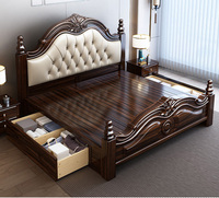 Lit double king-size de luxe de style américain et européen, avec rangement intégré, cadre en bois massif et têtes de lit pour lits queen-size