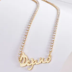 Qiuhan OEM DIY Stainless Steel Jewelry Women Collar Customized Zircon Chain Name Pendant Necklace