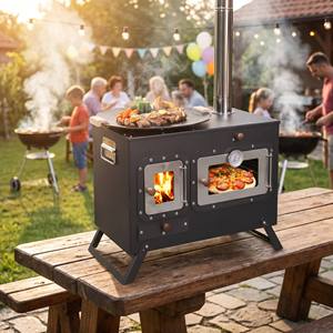 Poêle à bois multifonctionnel d'extérieur avec four à pizza intégré et plaque <span class=keywords><strong>de</strong></span> cuisson BBQ, poêle <span class=keywords><strong>de</strong></span> tente portable pour le camping et les rassemblements - Product Image 4