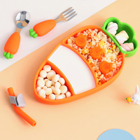 Assiette divisée en silicone sans BPA pour bébé, cuillères, fourchettes, bol à ventouse mignon en forme de radis pour tout-petits