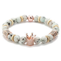 Bracelet à breloques en perles de pierre naturelle dorée et noire à la mode pour hommes femmes à la mode or couronne bracelet cadeaux bijoux accessoires