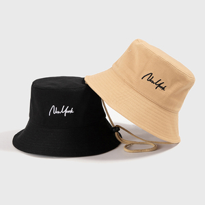 Wholesale Manufacturer Custom Cotton Fashion Embroidered Fisherman Beach Summer <strong>Bucket</strong> <strong>Hats</strong> <strong>With</strong> <strong>String</strong> - Product Image 1