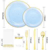 Ensemble de vaisselle en plastique transparent martelé à bord doré, assiettes rondes texturées jetables et sous-assiettes pour mariage, banquet, fête