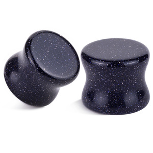 Natural Stone Ear Plugs in Tiger Eye, Glow-in-Dark, Goldstone, Blue Sandstone | Double Flared Saddle Fit Gauge Jewelry for Men - Product Image 3
