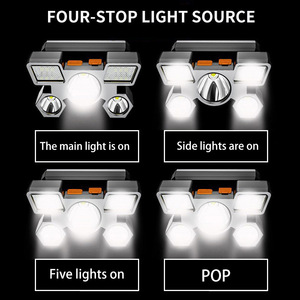 Linterna frontal recargable por USB, linterna frontal portátil de 5LED con batería integrada, luz de trabajo portátil, luz frontal para pesca y Camping - Product Image 4