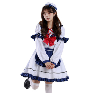 Robe de marin de style japonais avec nœud rouge, jupe plissée trapèze, taille élastique, tenue de soirée, costume de demoiselle Lolita - Product Image 2