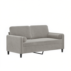 Canapé 2 places en velours gris clair avec structure en contreplaqué métallique, mobilier moderne pour salon - Product Image 1