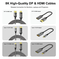 Câble coaxial USB-C mâle-mâle vers DisplayPort plaqué or 8K 60Hz en PVC gris 1M/2M/3M pour moniteur et périphériques d'affichage