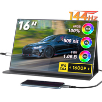Moniteur de jeu portable 16 ''144Hz 100% SRGB 2.5K QHD double écran Ultra mince HDR IPS Panel pour PS5 Mac PC portable