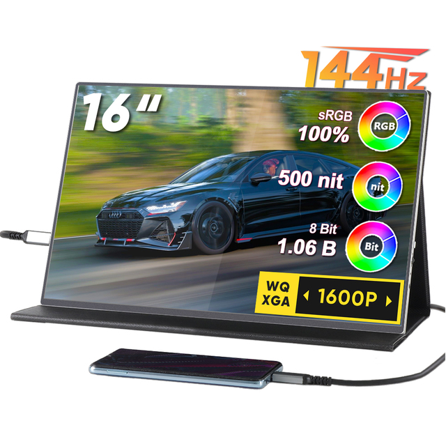 16'' 144Hz Portable Gaming Monitor 100% SRGB 2.5K QHD Dual Screen Ultra Slim HDR IPS Panel for PS5 Mac PC Laptop