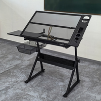 Table de dessin et d'étude réglable pour étudiants en architecture avec plateau en verre trempé, rétractable